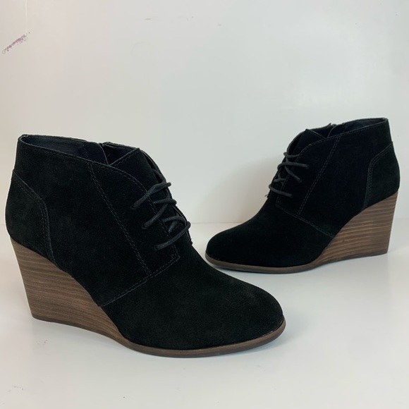 Lucky Brand Shylow Black Lace Up Suede Wedge - Picture 2 of 8
